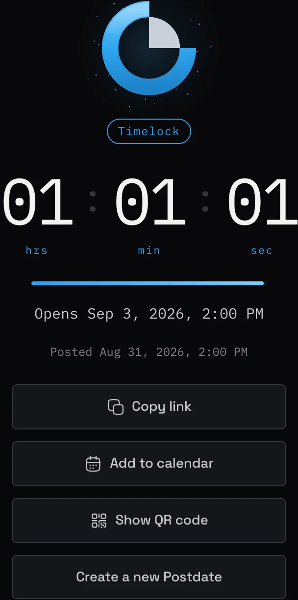 Postdate Timelock countdown before the launch files open.